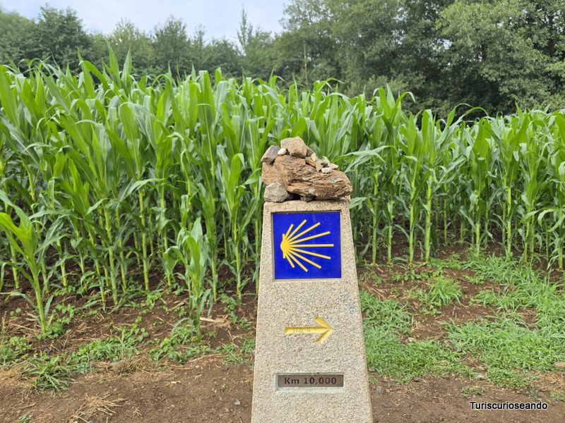 Señal en el Camino, a 10 km de Santiago. Etapa O Pedrouzo a Santiago de Compostela